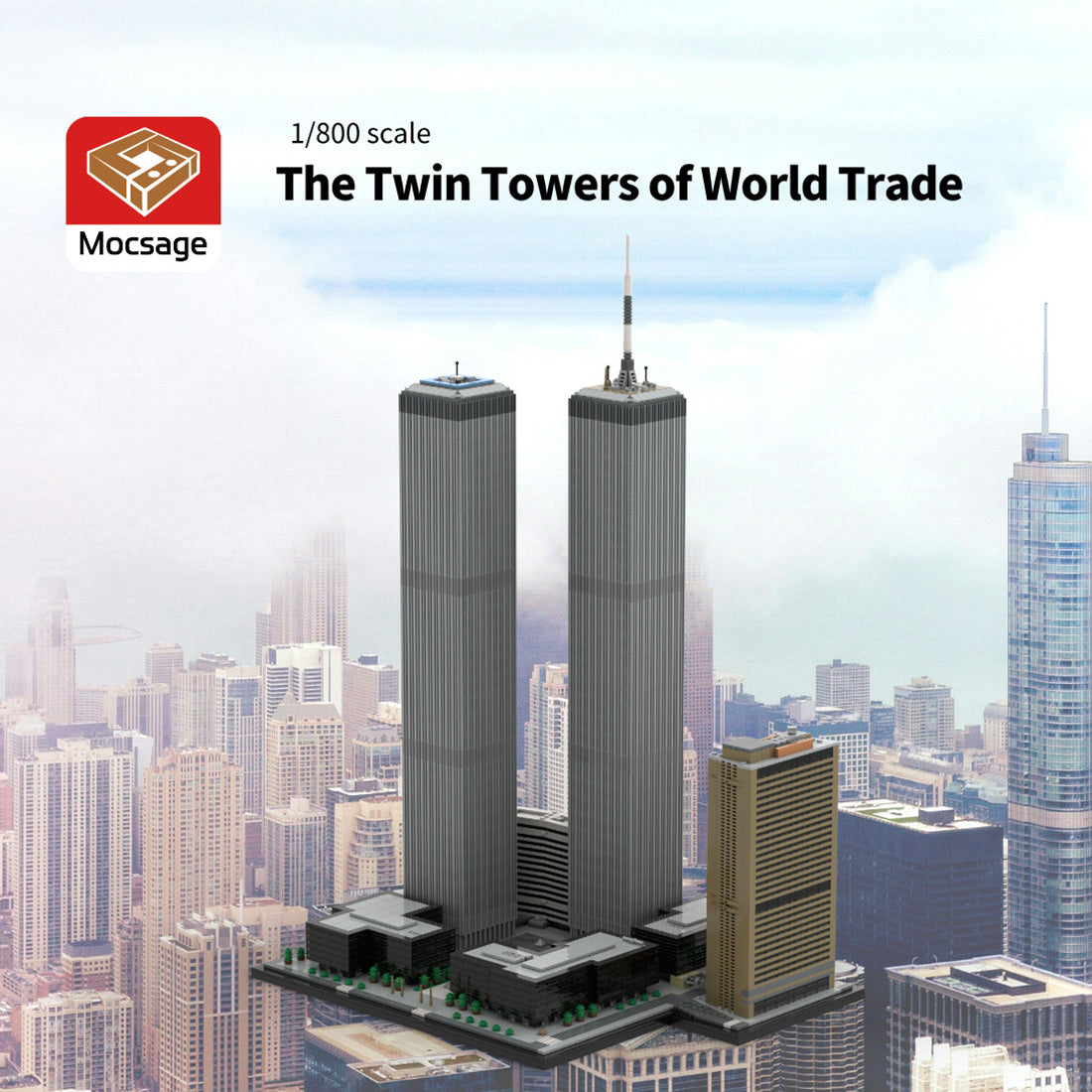 moc-177998 1/800 Scale twin towers street scene building blocks set
