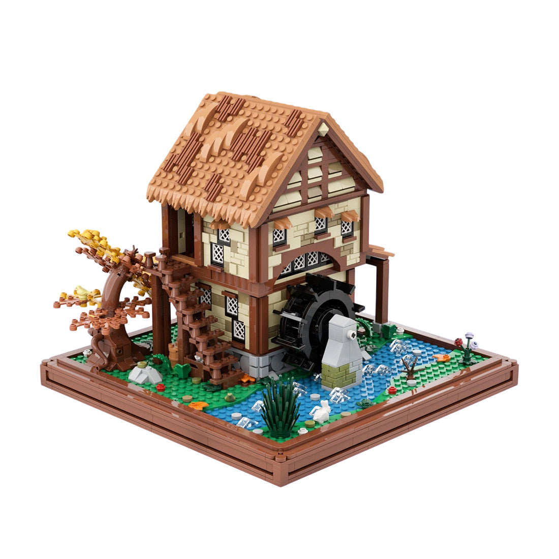 moc-219518 water mill-medieval village view building blocks set (1451pcs)