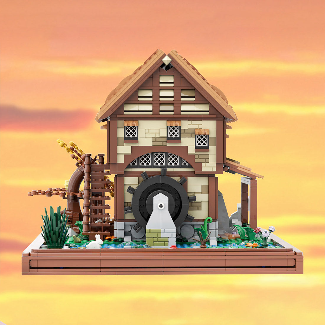 moc-219518 water mill-medieval village view building blocks set (1451pcs)