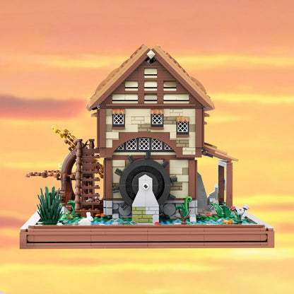 moc-219518 water mill-medieval village view building blocks set (1451pcs)
