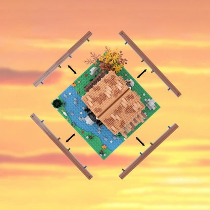 moc-219518 water mill-medieval village view building blocks set (1451pcs)