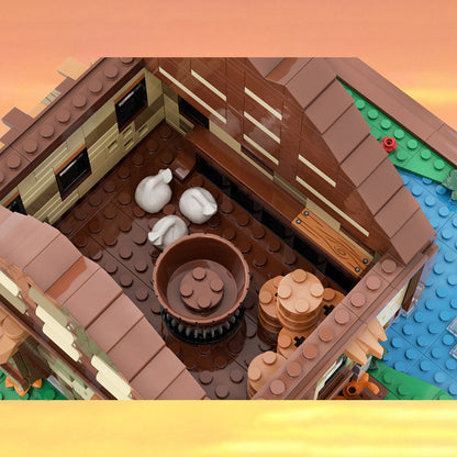 moc-219518 water mill-medieval village view building blocks set (1451pcs)