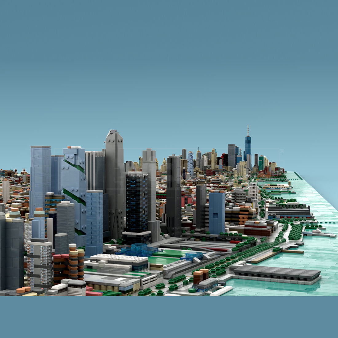 moc-257585 1/2000 scale manhattan - new york city building blocks set (154052pcs)
