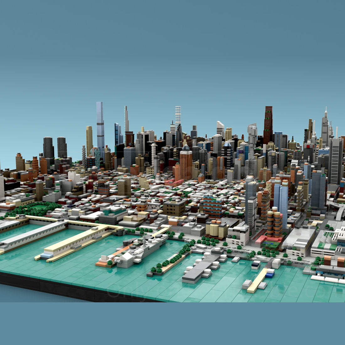 moc-257585 1/2000 scale manhattan - new york city building blocks set (154052pcs)