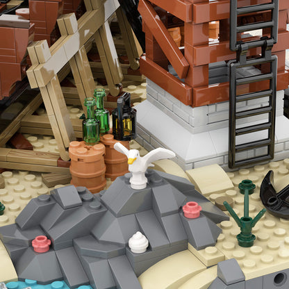 Pirate Shipyard Building Block Diorama with Wooden Sailing Ship