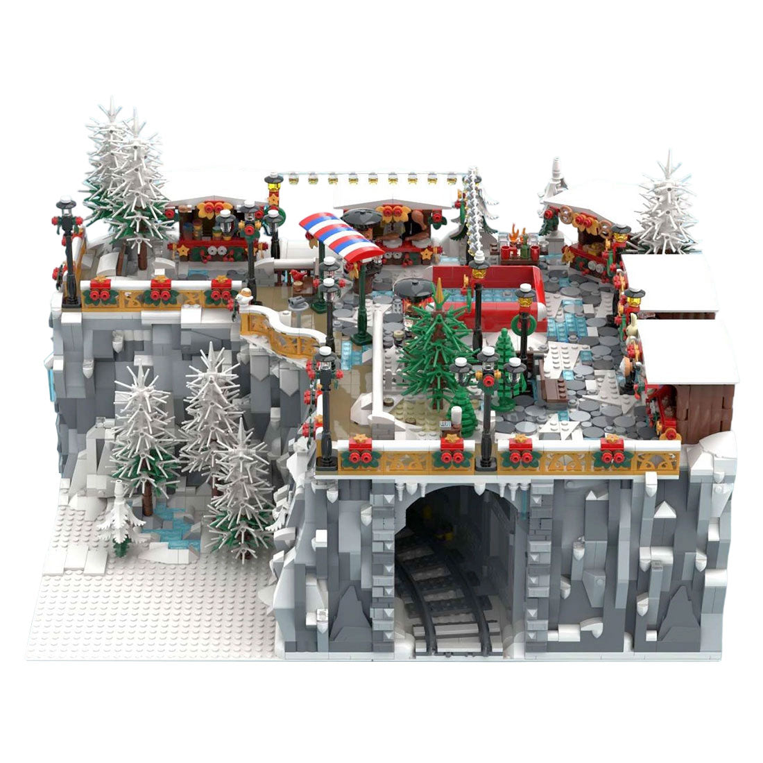 christmas winter village building blocks set snow mountain holiday market scene