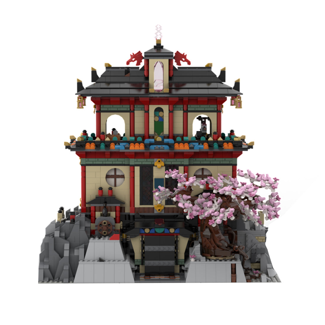 ancient asian temple tower building blocks set double layer gazebo cliff scene construction kit