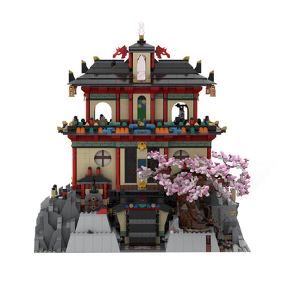 ancient asian temple tower building blocks set double layer gazebo cliff scene construction kit
