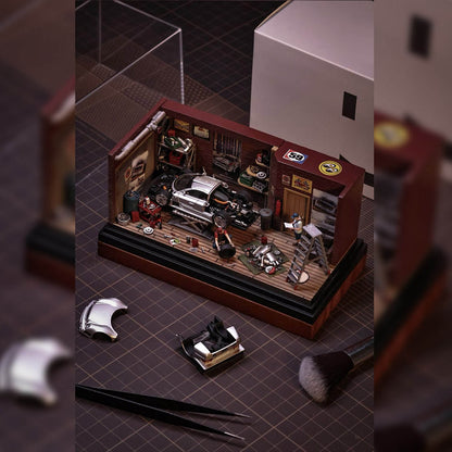 1/64 Scale Auto Repair Garage Diorama with LED Lighting