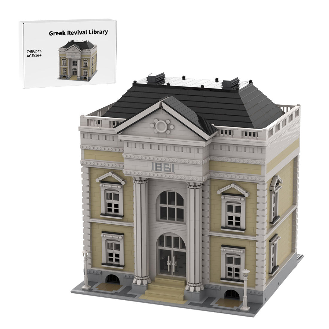 greek revival library model architectural street scene building blocks toys set by soar brick