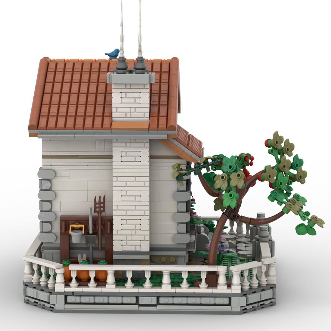 countryside cottage building set, rural house with furnished interior
