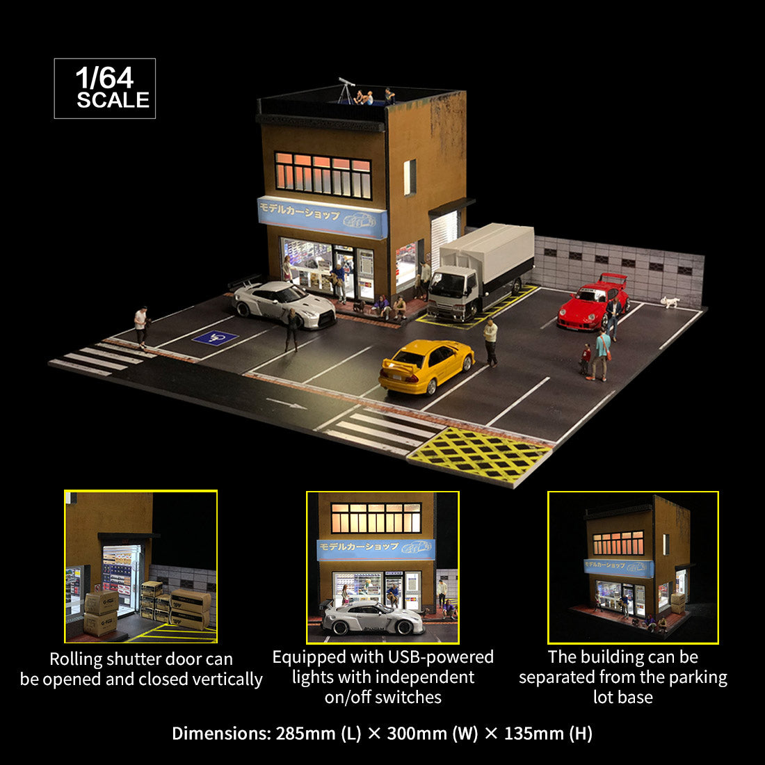 1/64 scale model shop diorama building scene model with parking area