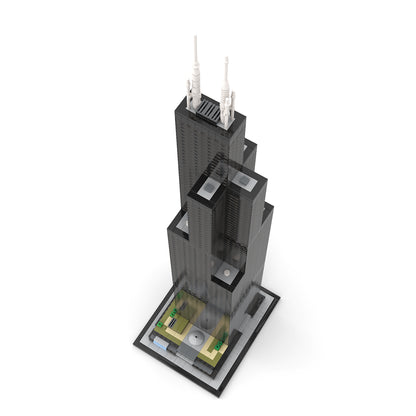 moc-127024 1/800 scale iconic chicago landmark street scene building blocks set (2845pcs)