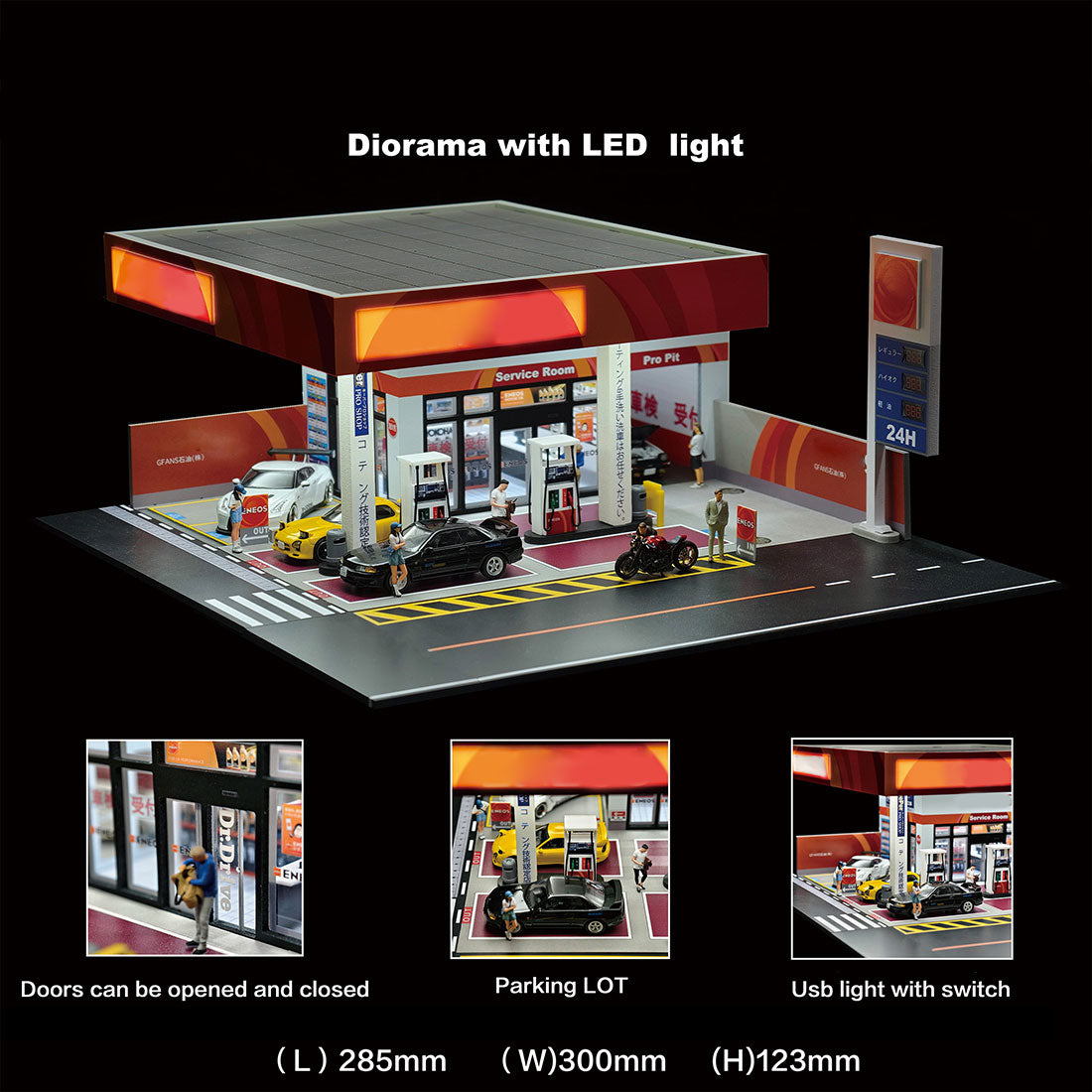 1/64 Scale Japanese Gas Station Diorama Building Scene Model