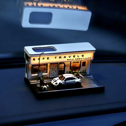 1/64 Scale Miniature Coffee Shop Diorama with Solar LED Lighting