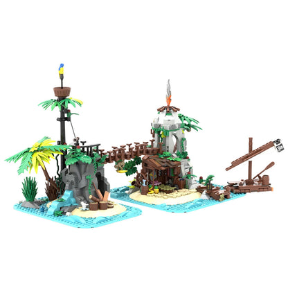 tropical forgotten island in palm tree beach village building blocks set(1278pcs)