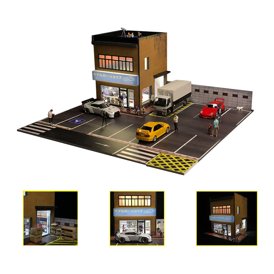 1/64 scale model shop diorama building scene model with parking area