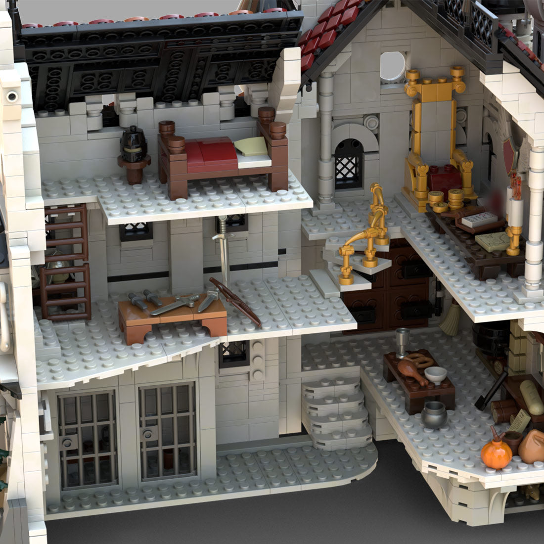 fantasy medieval castle building blocks model opening fortress with detailed interior