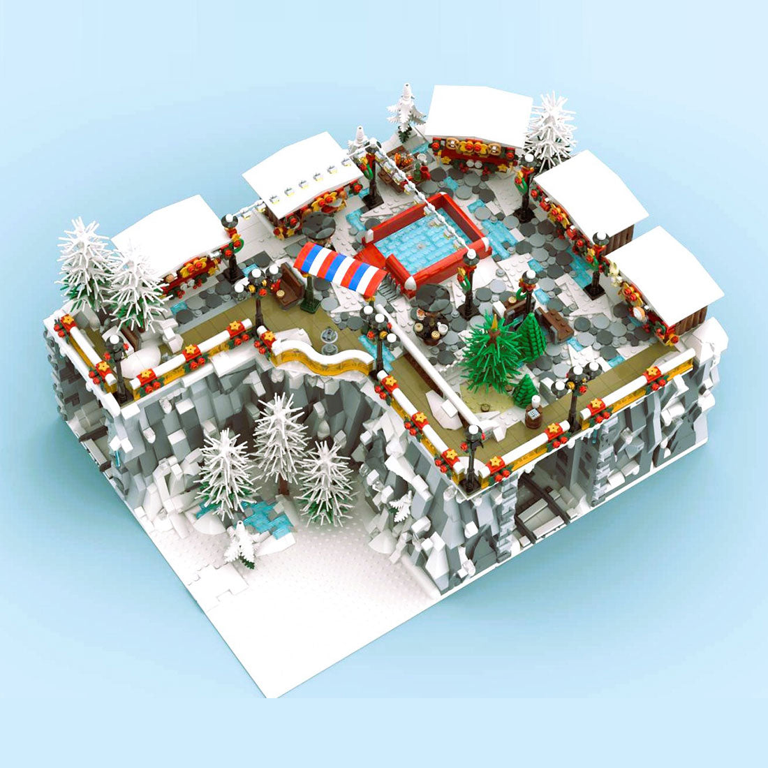 holiday market winter village moc building blocks set christmas display model