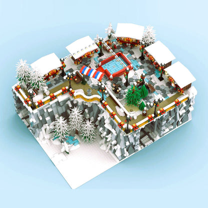 holiday market winter village moc building blocks set christmas display model