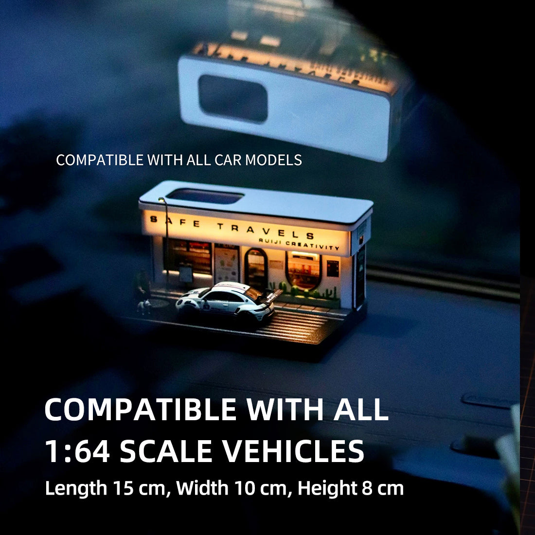 illuminated coffee shop diorama building with solar lights for 1/64 scale miniature scenes