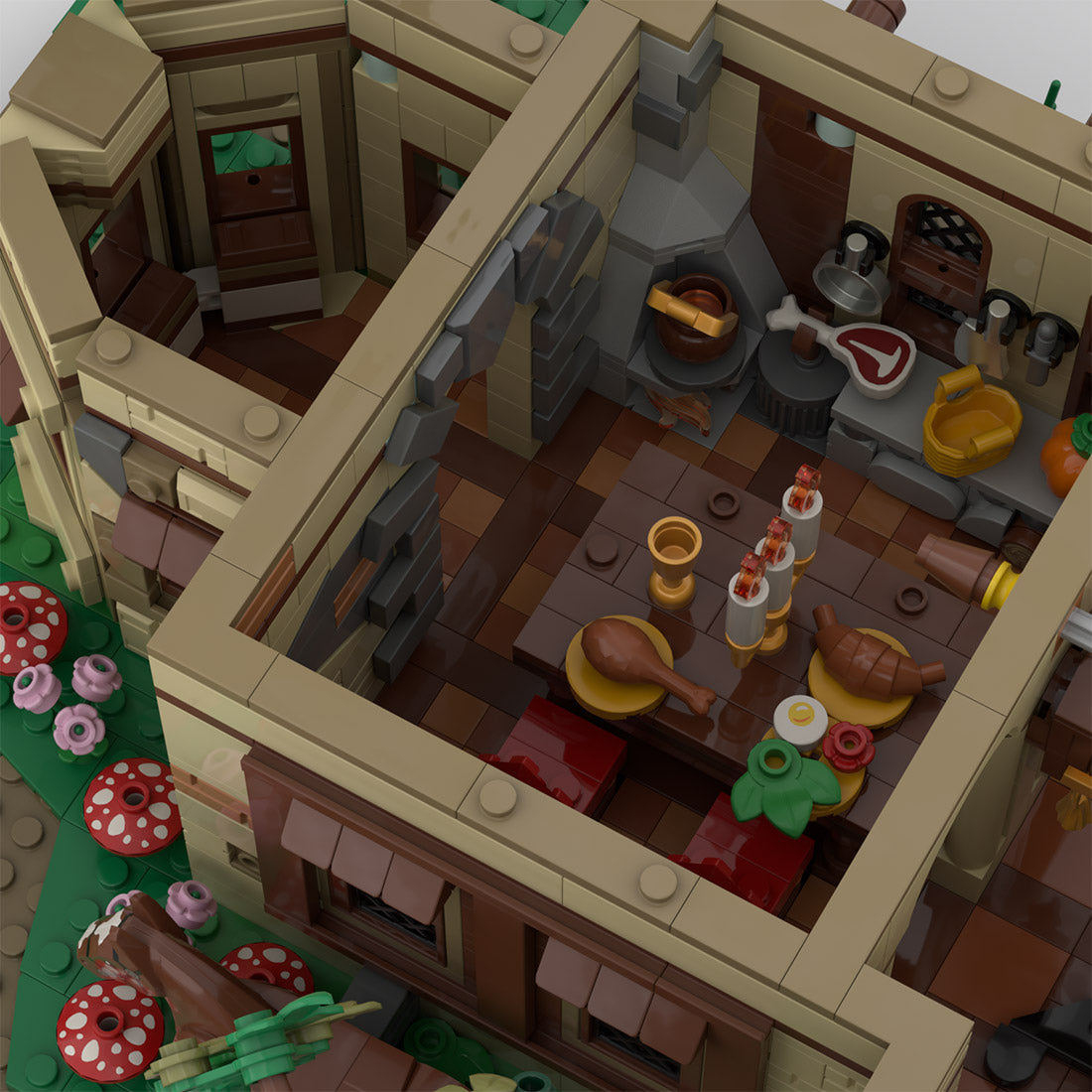 medieval cottage building blocks model, fantasy village house