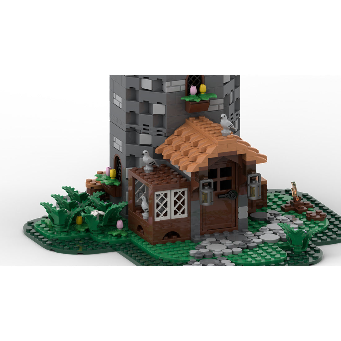 medieval village building blocks with garden