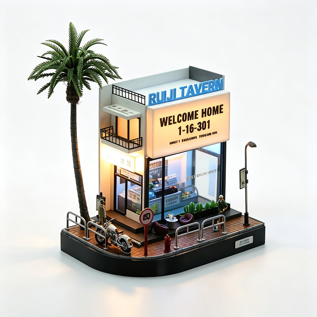 miniature 1/64 urban street corner coffee shop diorama display