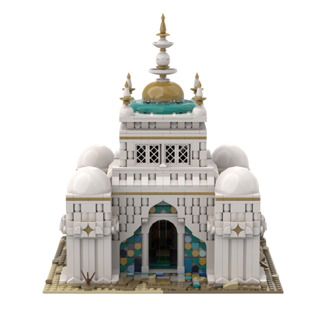 moc-120253 islamic mosque architecture building blocks model with golden domes