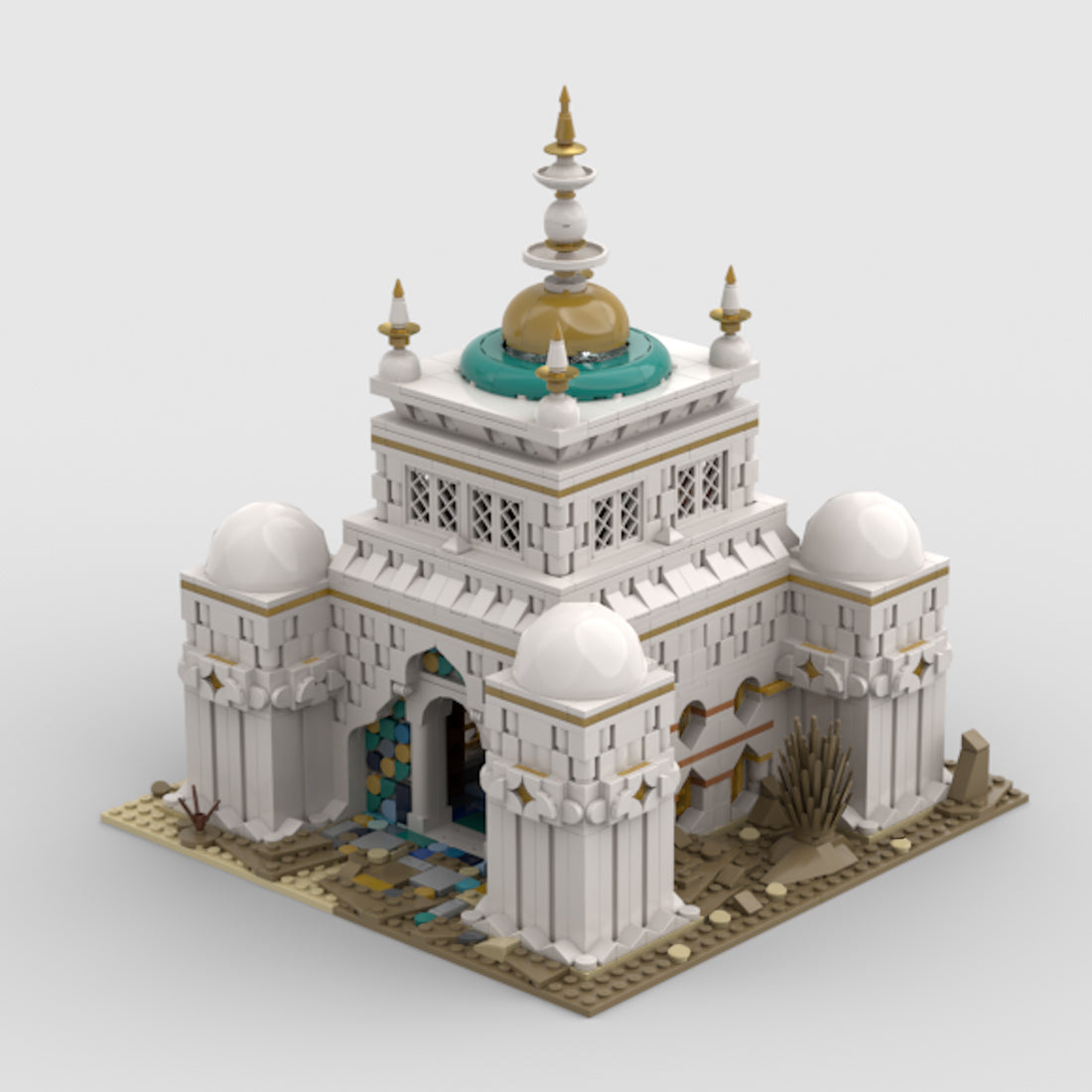 moc-120253 islamic sanctuary building blocks kit with dome design and decorative windows