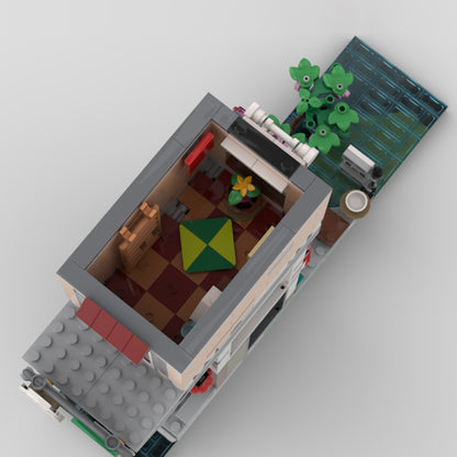 moc-125588 modular street building blocks set, multi-level noodle shop architecture model