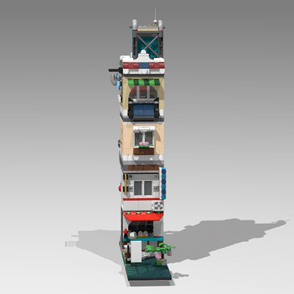 moc-125588 narrow multi-story noodle shop modular building blocks set