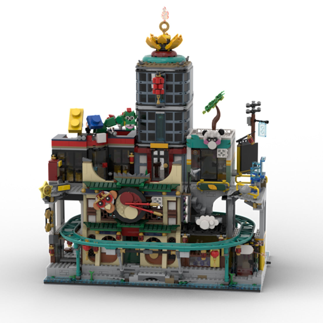 moc-154224 east asian city street scene building blocks with curved roof buildings