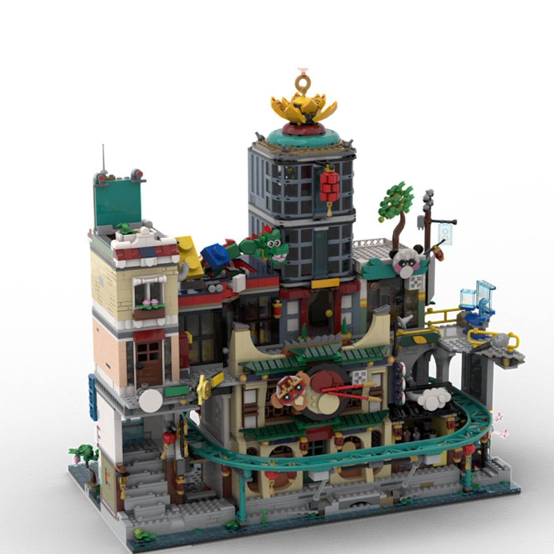 moc-154224 east asian town street view building blocks with noodle shop and storefronts