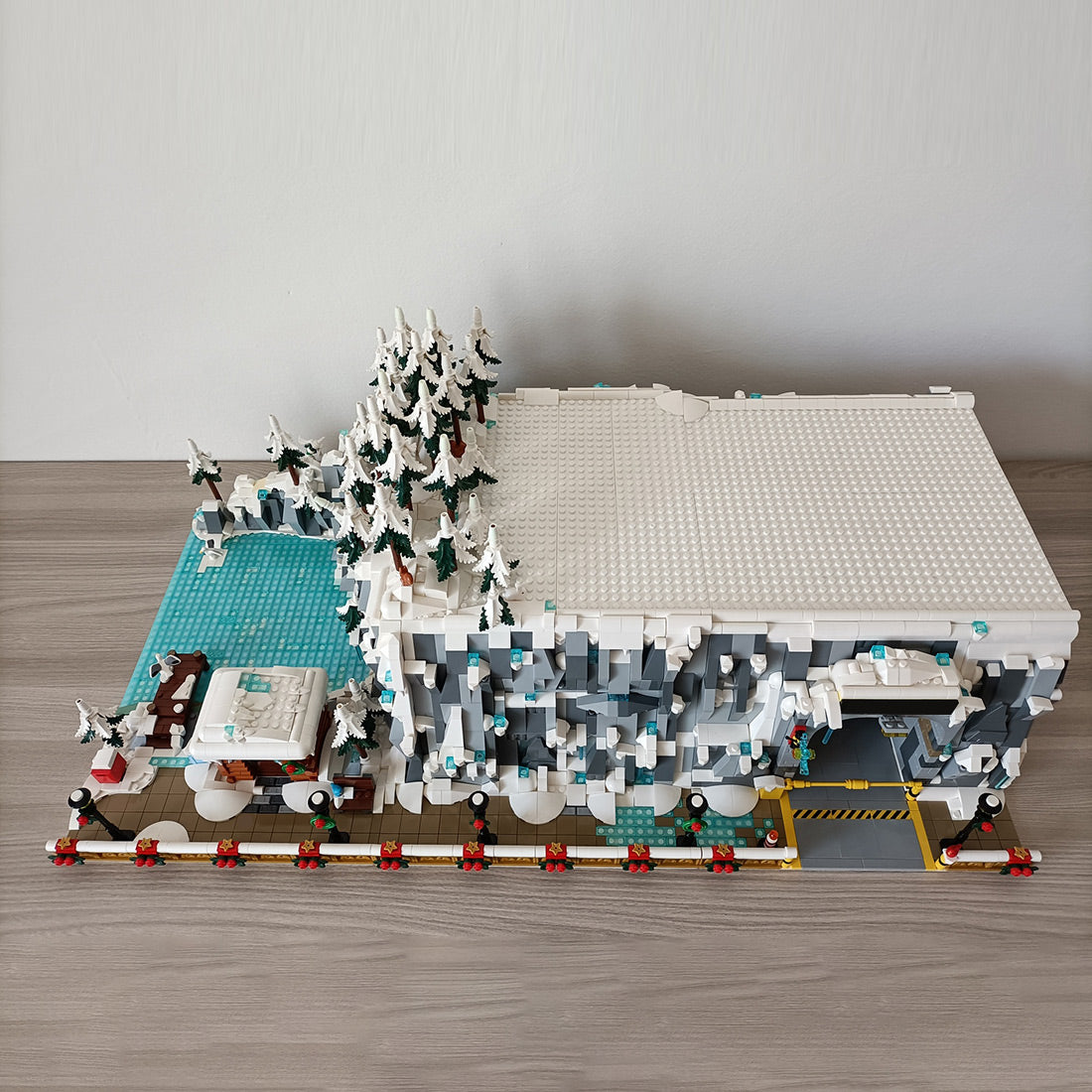moc-217169 snowy winter village street scene building block display model