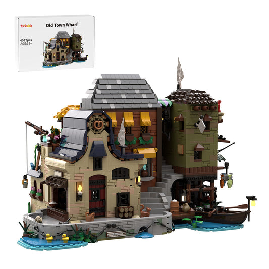 moc-270222 old town wharf modular building blocks set 4012pcs waterfront city model