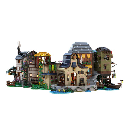 moc-270222 waterfront city architecture building blocks with opening design collectible display set