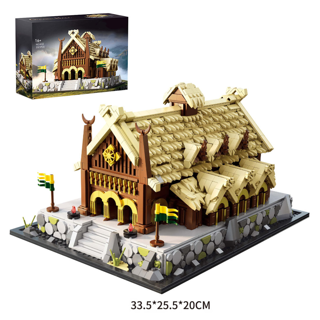nordic tribal hall building block set, viking great hall architecture model (2321pcs)