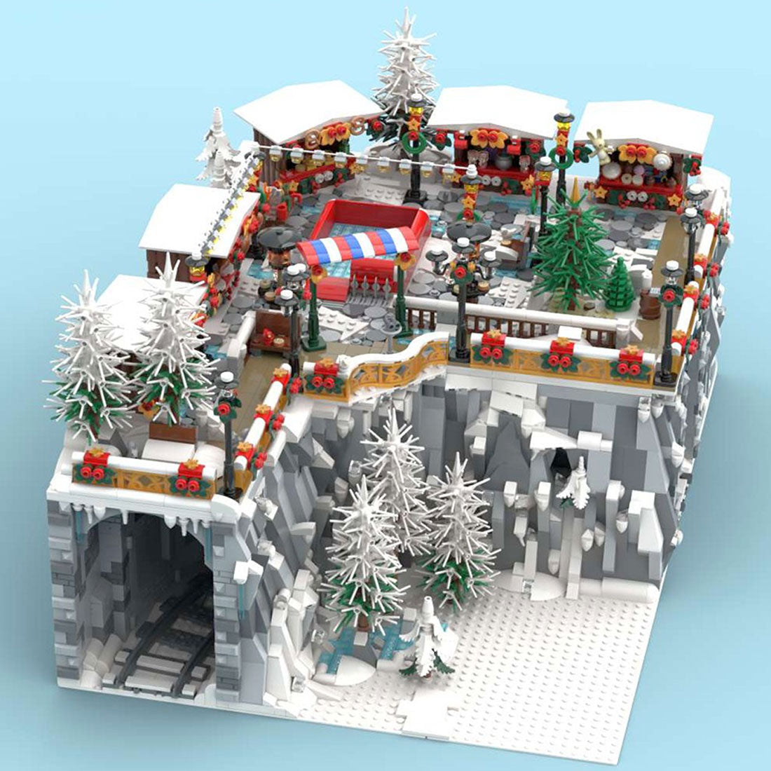 snow mountain christmas village building blocks holiday display construction kit