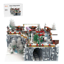 winter village holiday market christmas building blocks set with ice skating rink