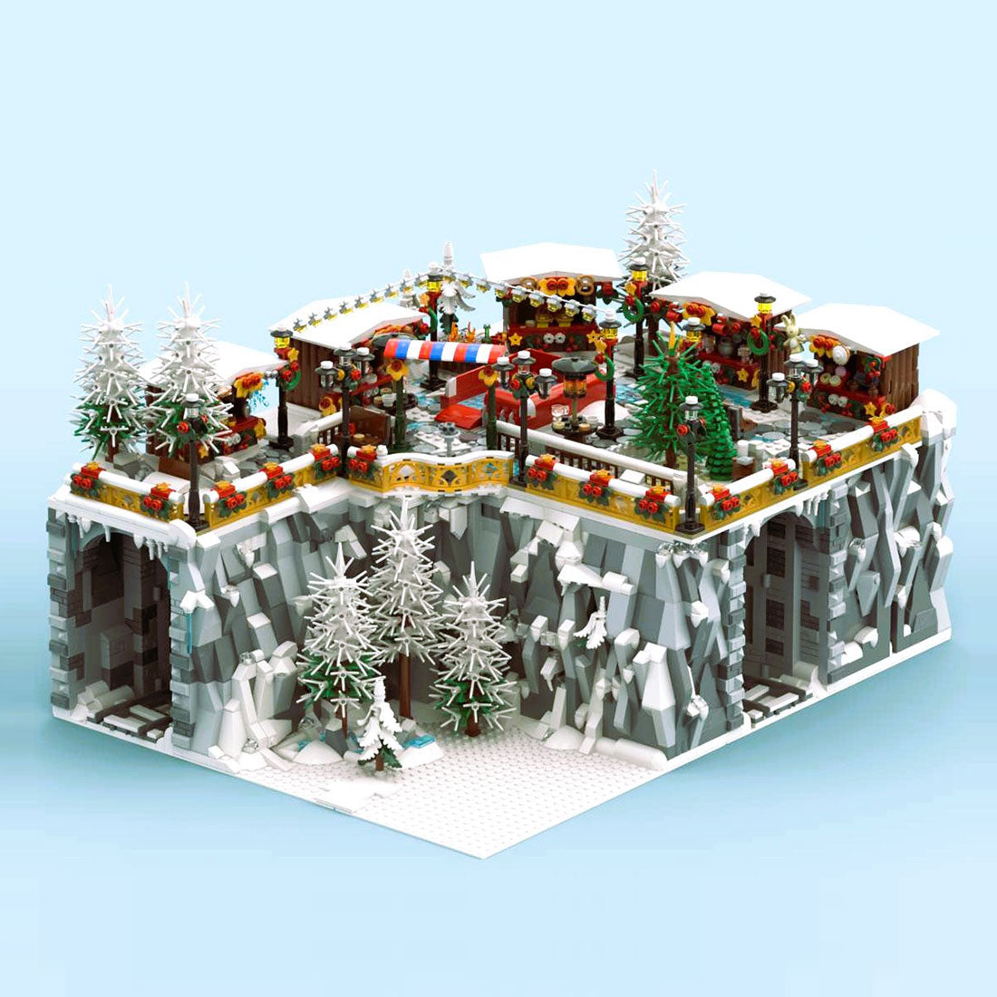 winter wonderland village building set festive market and skating rink moc model